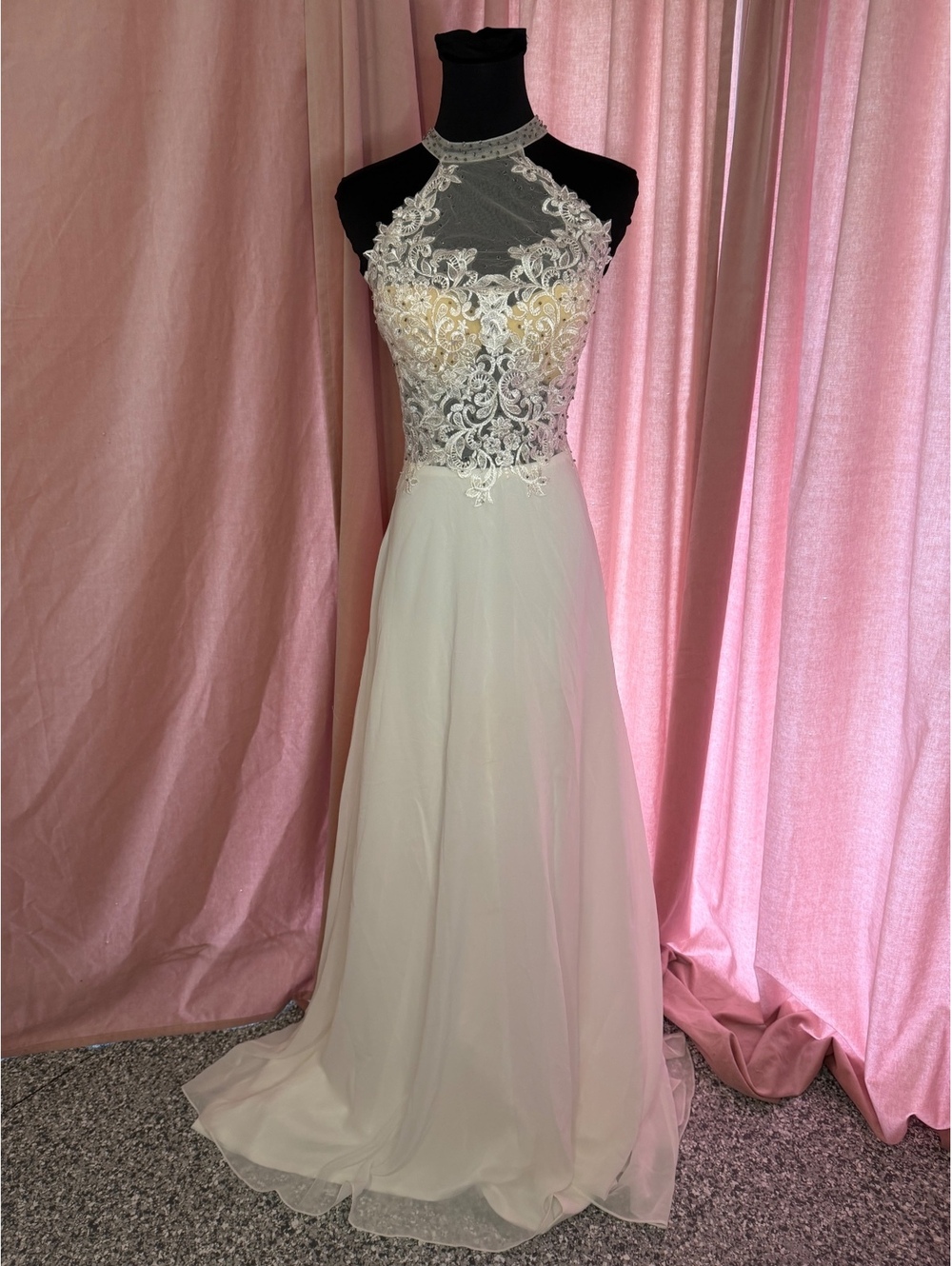 LanTing Bride Elegant Ivory Lace Halter Wedding Dress with Sheer Back